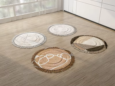 Round Rugs With Different Patterns And Colors On Wooden Floor Interior 3d model