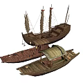 Traditional Wooden Boats Featuring Sailing Decorative and Covered Design Variations