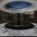 Luxurious Hotel Lobby With Circular Skylight Central Water Fountain And Golden Swan Sculptures