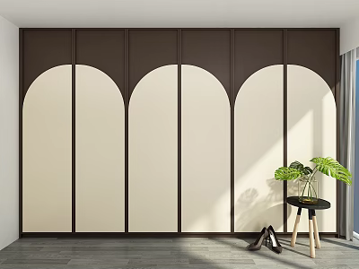 Modern Wardrobe with Arched Doors in Brown and Beige Interior Design 3d model