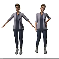 Two Women Standing In Light Purple Cardigans Dark Tops Pants And Gray Boots