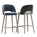 Modern Velvet Bar Stools With Wooden Legs In Grey Blue And Black Tones