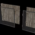Rustic Garden Decor Elements with Wooden Panels and Metal Mesh Fence