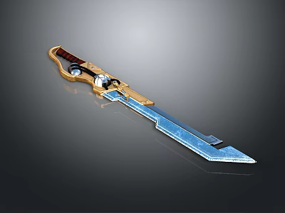 Decorative Shiny Sword With Golden Hilt White Accents And Blue Metallic Blade Design 3d model