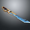 Decorative Shiny Sword With Golden Hilt White Accents And Blue Metallic Blade Design
