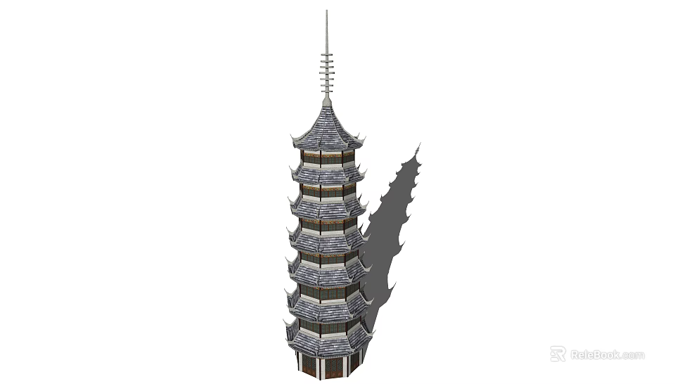 Traditional Chinese Pagoda With Multiple Floors Ornate Eaves Gray Roof And Tall Spire 3d model 