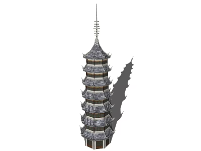 Traditional Chinese Pagoda With Multiple Floors Ornate Eaves Gray Roof And Tall Spire 3d model