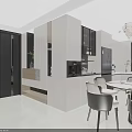 Modern Living Dining Room Interior With TV Wall Fireplace And Coffee Tables
