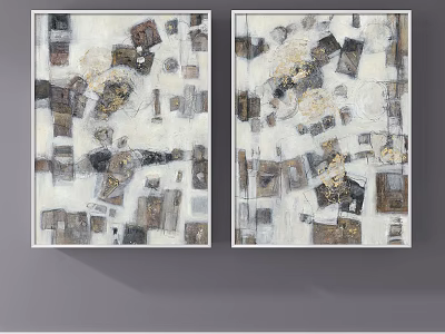 Abstract Painting Diptych With Geometric Shapes Neutral Tones Textured Modern Art Wall Decor 3d model
