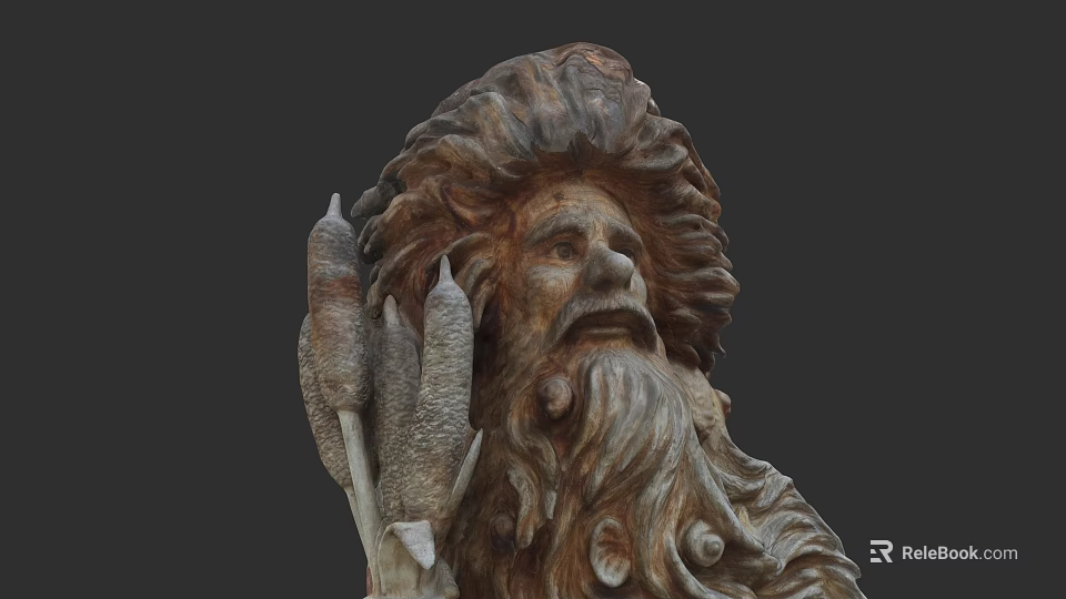 Bearded Man Sculpture With Curly Hair Holding Spear Like Tool And Detailed Texture 3d model 