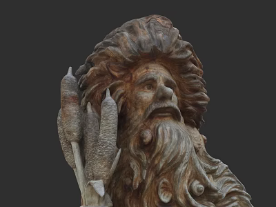 Bearded Man Sculpture With Curly Hair Holding Spear Like Tool And Detailed Texture 3d model