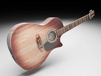 Natural Wood Acoustic Guitar With Curved Body And Steel Strings Design 3d model