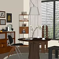 Middle style dining table and chair 3d model