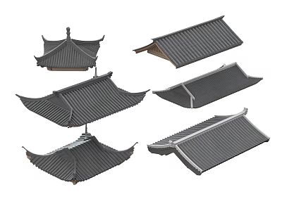 Traditional Chinese Roof Styles With Various Architectural Tile Structures And Eaves 3d model