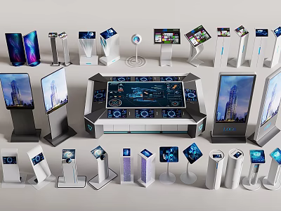 Public Facility With Interactive Digital Displays Touchscreen Terminals And Modern Information Kiosks 3d model