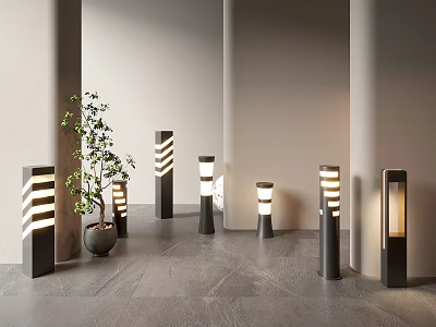 Modern Outdoor Pathway Lights With Striped Design For Courtyard And Corridor 3d model