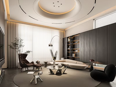 Modern Living Room Interior Design With Sofa Coffee Table Floor Lamp Bookshelf And Plant 3d model