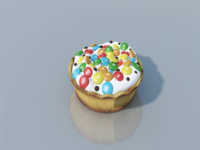 Delicious Cupcake With Colorful Candy Toppings And Brown Base On Gray Background 3d model