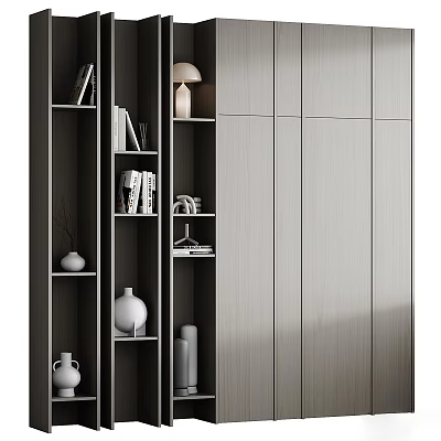 Modern Sleek Bookcase Interior Design With Books Decorative Vases And Lamp 3d model