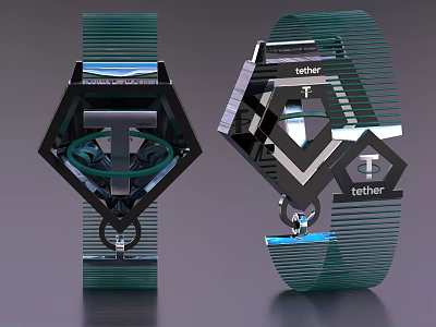 Modern Geometric Design Watches With Green Striped Straps Tether Logo And Metallic Accents 3d model