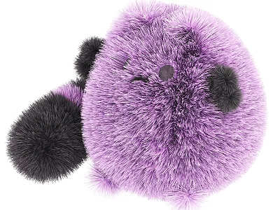 Adorable Purple Fluffy Round Plush Toy With Black Ears And Tail 3d model