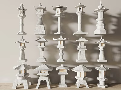 Outdoor Lights Traditional Stone Lanterns With Various Designs And Stone Material For Garden Decoration 3d model