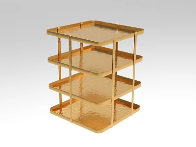 Golden Multi tiered Metal Shelf Decorative Ornament Display Set for Modern Home Decor 3d model