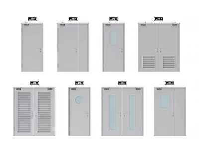 Different Types of Doors with Various Designs Including Glass Panels and Storage Compartments 3d model