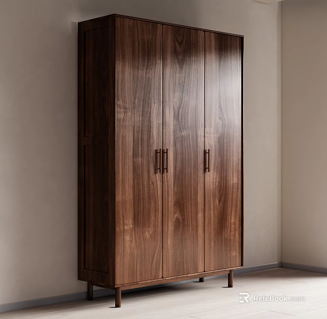 Modern Minimalist Wooden Wardrobe With Double Doors Metal Handles And Natural Texture 3d model 