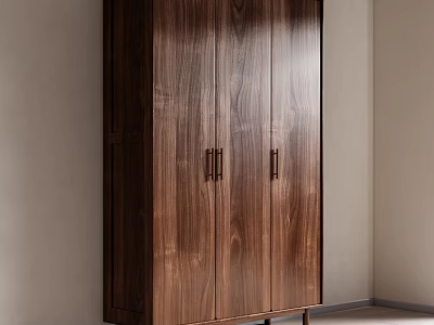 Modern Minimalist Wooden Wardrobe With Double Doors Metal Handles And Natural Texture 3d model