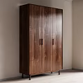 Modern Minimalist Wooden Wardrobe With Double Doors Metal Handles And Natural Texture