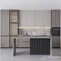 Modern Kitchen Cabinets Featuring Wooden And White Design With Marble Countertop Island And Lighting