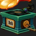 Vintage Orange Horn Gramophone with Green Base Vinyl Record and Bob Label