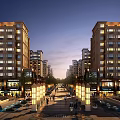 Multi Story Illuminated Residential Buildings With Street Pedestrians Ground Floor Shops And Evening Lights