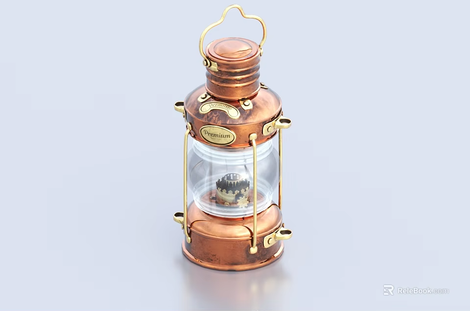 Copper Candle Lantern with Transparent Glass Shade and Gold Accents Vintage Design 3d model 