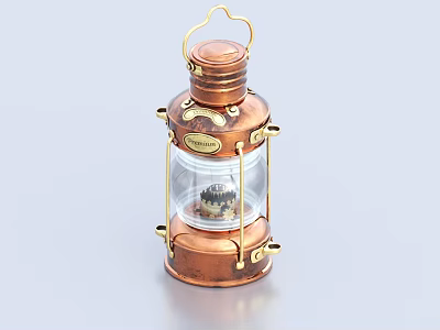 Copper Candle Lantern with Transparent Glass Shade and Gold Accents Vintage Design 3d model