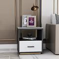 Black and White Bedside Tables with Marble Top Drawers Lamps and Photo Frames
