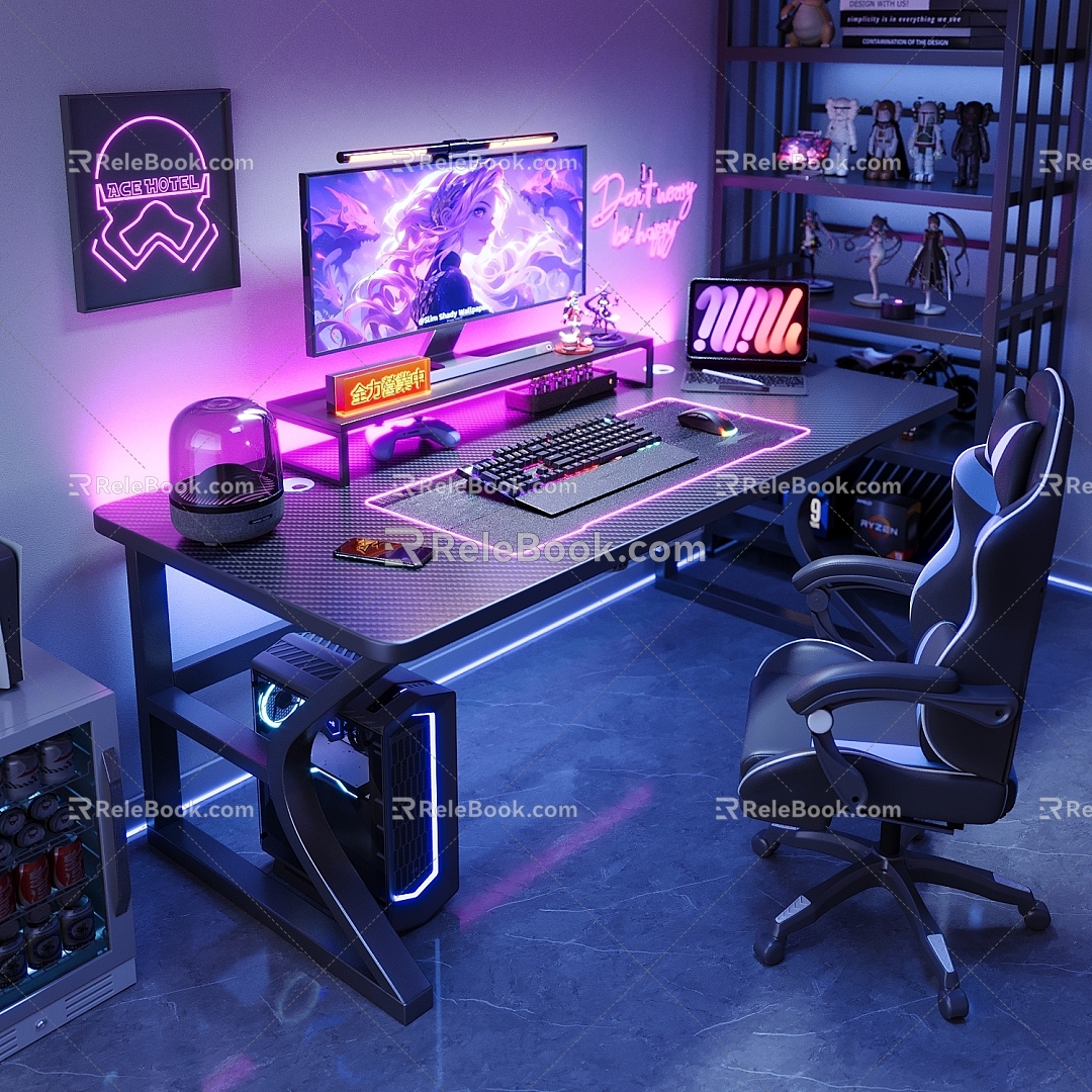 Computer Table Table and Chair Combination E-sports Table E-sports Internet Cafe Internet Cafe Computer Computer Chair E-sports Room Study 3d model