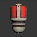 Red And Silver Object With Transparent Red Panels And Striped Metallic Base