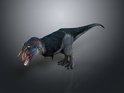 Realistic Tyrannosaurus Rex 3D Model With Open Mouth Colorful Head Texture And Dark Body 3d model