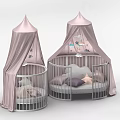 Dome Shaped Kids Bed with Pink Canopy Star Moon Decorations and Metal Railings