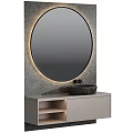 Modern Bathroom Vanity With Round Backlit Mirror And Stone Countertop 3d model