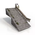 Stone Staircase With Ornate Railing And Greenery Growing On Steps 3d model