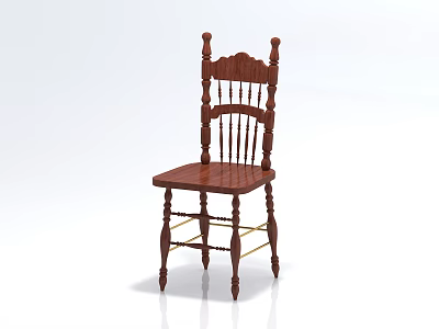 Traditional Wooden Leisure Chair With Vertical Slat Backrest And Carved Legs 3d model