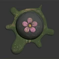Decorative Turtle Shaped Ornament Figurine Set With Green Body Silver Shell And Pink Flower