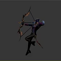 Man Aiming With Decorative Bow In Purple And Blue Outfit Dynamic Pose