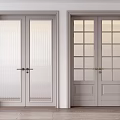 Light Gray Double Doors With Ribbed And Grid Glass Panes In White Frames Interior 3d model