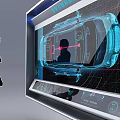 Woman Silhouette Viewing 3D Car Model on Large Interactive Holographic Screen