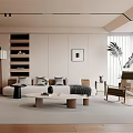 Modern Neutral Tones Living Room Interior With Sofa Pillows Coffee Table Armchair And Palm Plant