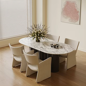 Modern Cream Style Dining Table and Chair 3d model